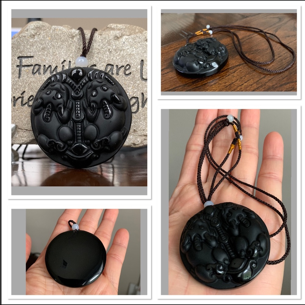 Natural Black Obsidian Jade Pendant